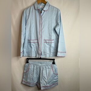 Lake Light Blue Pajama Set with Red Piping Trim Size XS